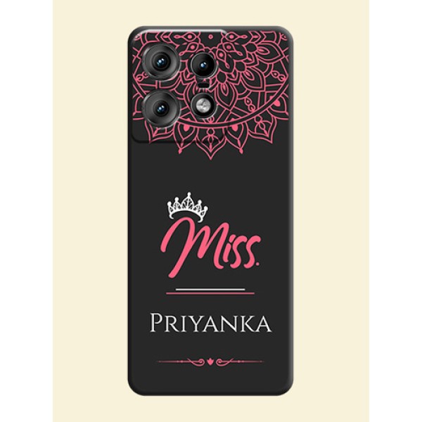 Mrs Name with Floral Design On Space Black Custom Soft Matte Mobile Back Cover - Motorola Edge 50 Pro 5G
