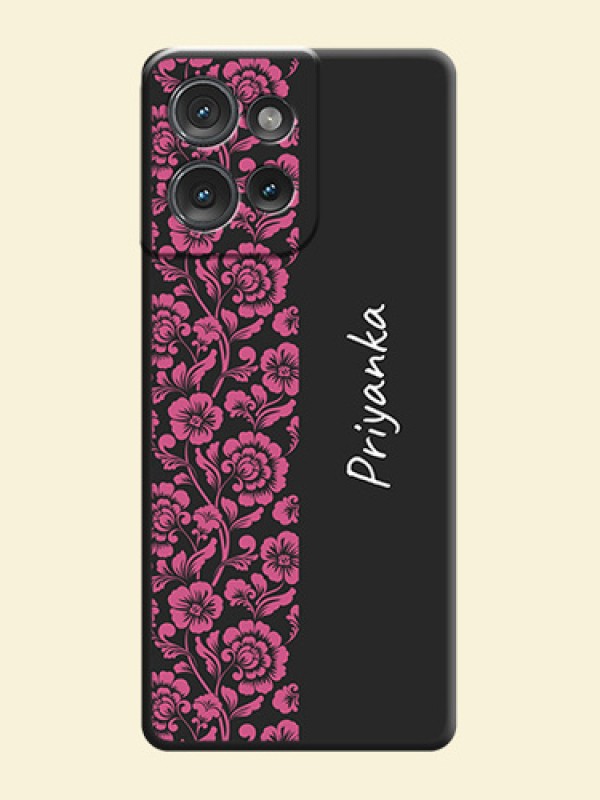 Pink Floral Pattern Design With Custom Text On Space Black Custom Soft Matte Mobile Back Cover - Motorola Edge 50
