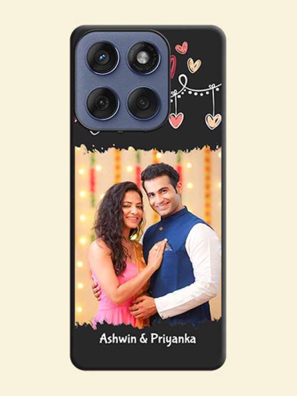 Pink Love Hangings with Name On Space Black Custom Soft Matte Mobile Back Cover - Motorola Edge 60 Fusion