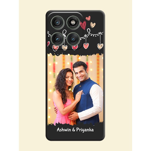 Pink Love Hangings with Name On Space Black Custom Soft Matte Mobile Back Cover - Motorola Edge 60 Pro 5G Pink Love Hangings with Name On Space Black Custom Soft Matte Mobile Back Cover - Motorola Edge 60 Pro 5G