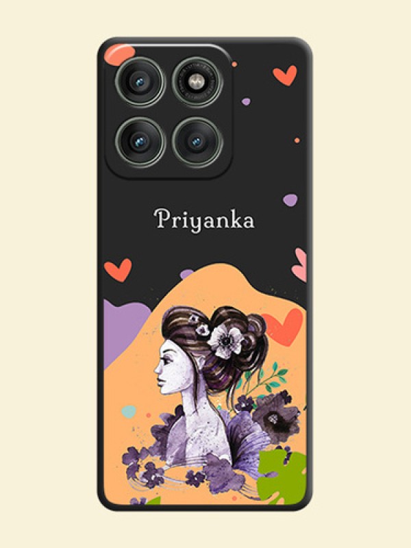 Namecase For Her With Fancy Lady Image On Space Black Custom Soft Matte Mobile Back Cover - Motorola Edge 60 Pro 5G