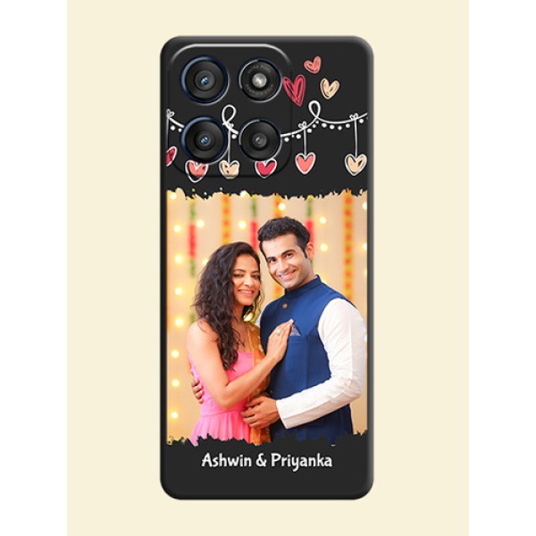Pink Love Hangings with Name On Space Black Custom Soft Matte Mobile Back Cover - Motorola Edge 60 Stylus Pink Love Hangings with Name On Space Black Custom Soft Matte Mobile Back Cover - Motorola Edge 60 Stylus