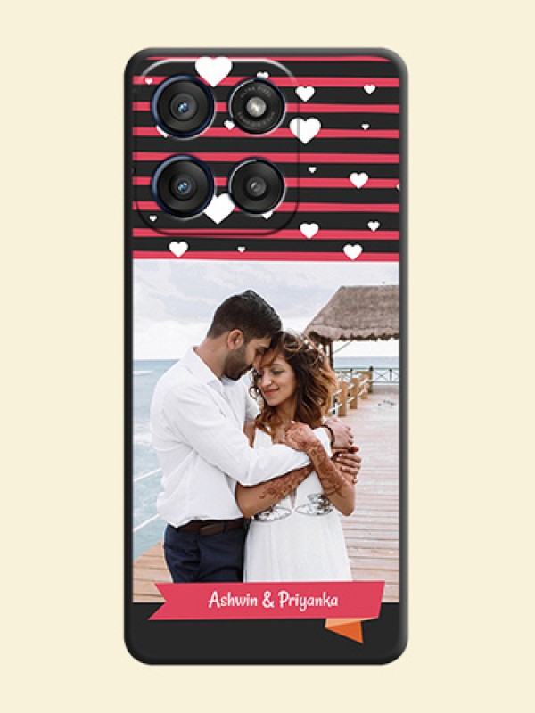 White Color Love Symbols with Pink Lines Pattern On Space Black Custom Soft Matte Mobile Back Cover - Motorola Edge 60 Stylus