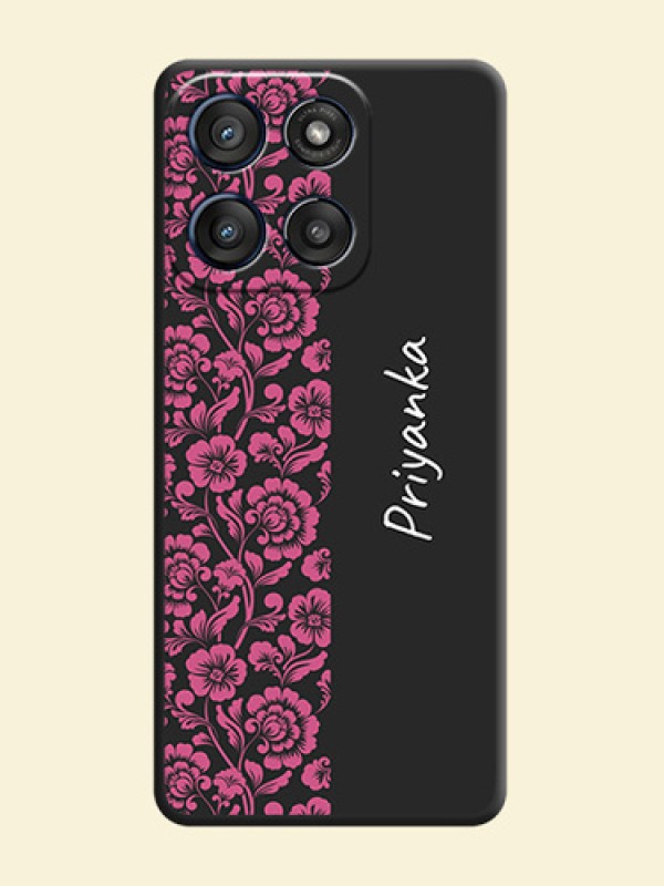 Pink Floral Pattern Design With Custom Text On Space Black Custom Soft Matte Mobile Back Cover - Motorola Edge 60 Stylus