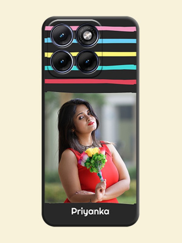 Multicolor Lines with Image On Space Black Custom Soft Matte Mobile Back Cover - Motorola Edge 70 5G