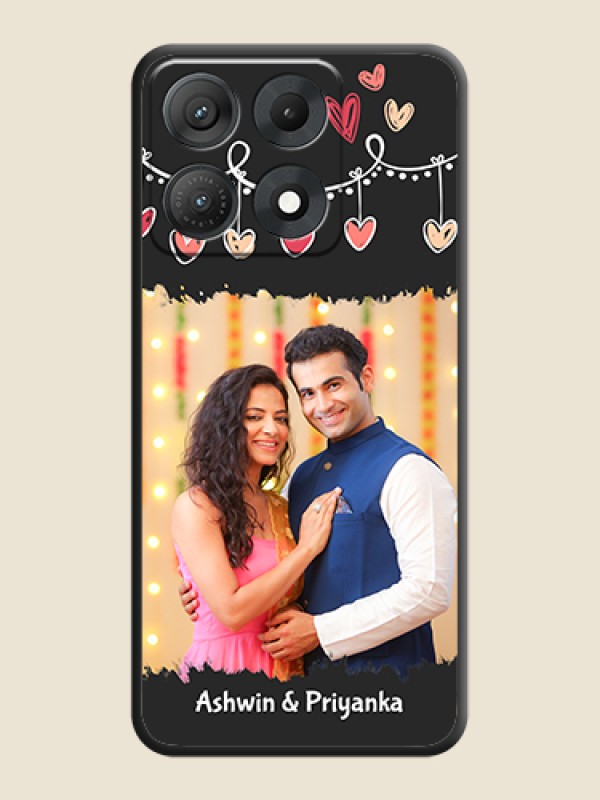 Pink Love Hangings with Name On Space Black Custom Soft Matte Mobile Back Cover - Motorola Edge 70 Max 5G