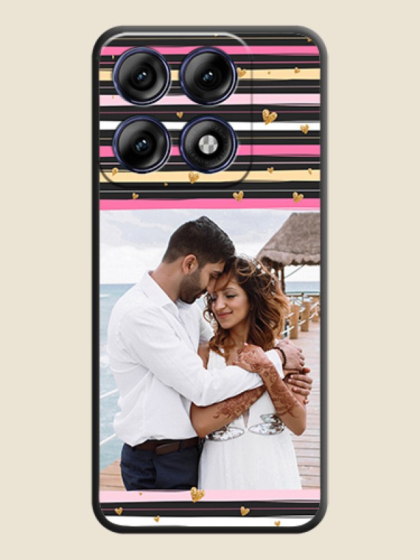 Multicolor Lines and Golden Love Symbols Design on Photo On Space Black Custom Soft Matte Mobile Back Cover - Motorola Edge 70 Pro 5G