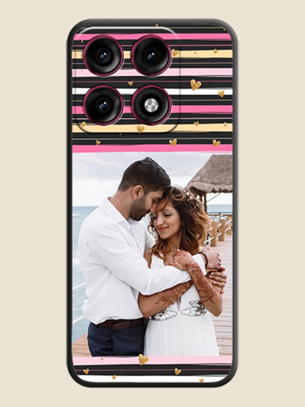 Multicolor Lines and Golden Love Symbols Design on Photo On Space Black Custom Soft Matte Mobile Back Cover - Motorola Edge 70 Pro Plus 5G