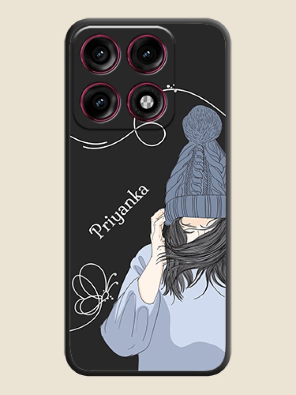 Girl With Blue Winter Outfiit Custom Text Design On Space Black Custom Soft Matte Mobile Back Cover - Motorola Edge 70 Pro Plus 5G