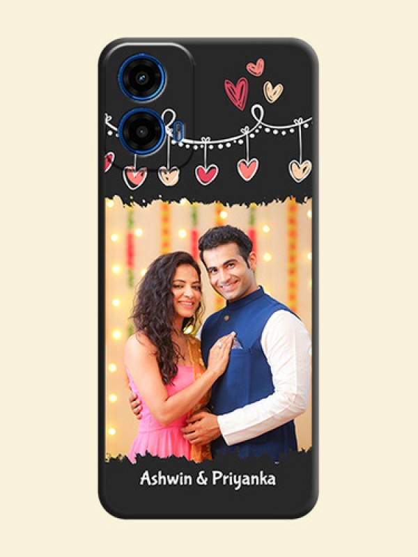 Pink Love Hangings with Name on Space Black Custom Soft Matte Phone Cases - Motorola G34 5G