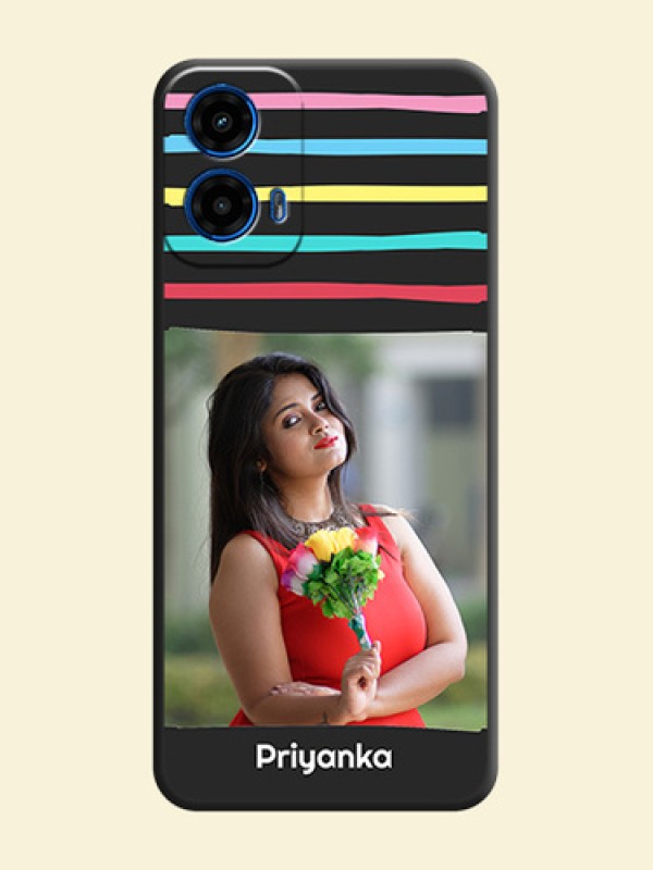 Multicolor Lines with Image on Space Black Personalized Soft Matte Phone Covers - Motorola G34 5G