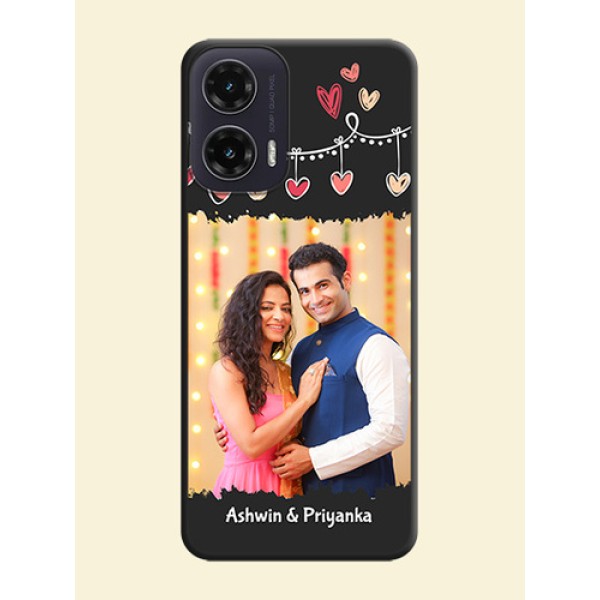 Pink Love Hangings with Name On Space Black Custom Soft Matte Mobile Back Cover - Motorola G35 5G Pink Love Hangings with Name On Space Black Custom Soft Matte Mobile Back Cover - Motorola G35 5G