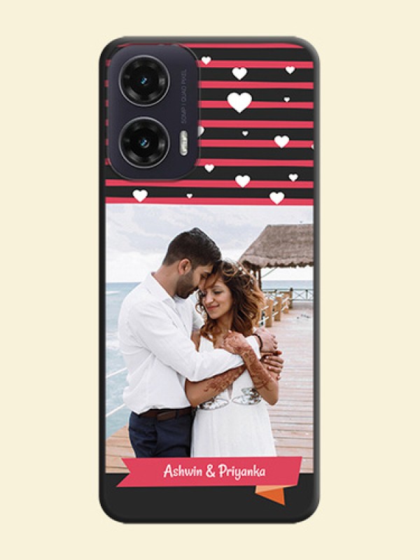 White Color Love Symbols with Pink Lines Pattern On Space Black Custom Soft Matte Mobile Back Cover - Motorola G35 5G