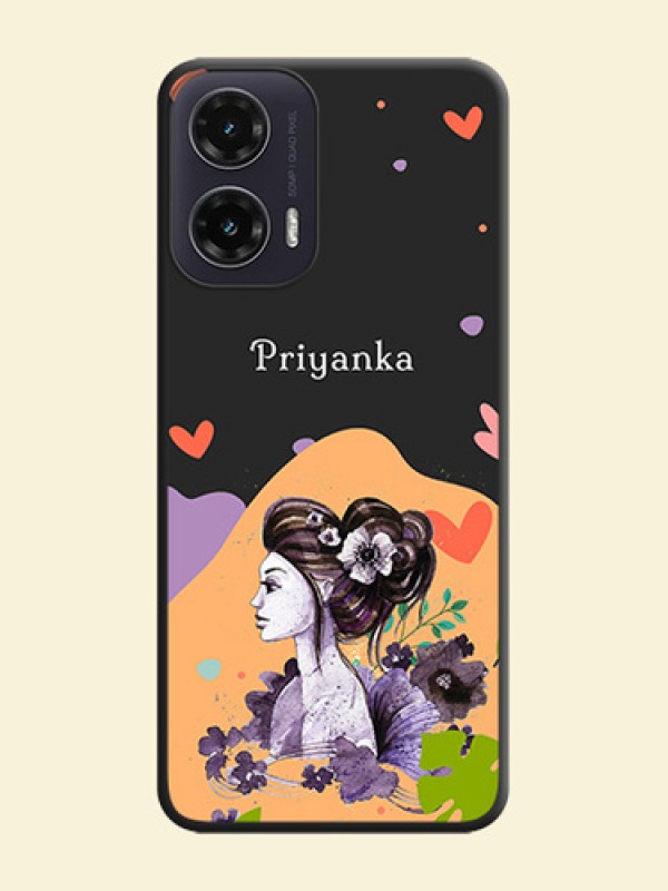 Namecase For Her With Fancy Lady Image On Space Black Custom Soft Matte Mobile Back Cover - Motorola G35 5G