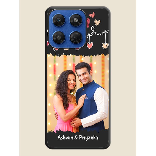 Pink Love Hangings with Name On Space Black Custom Soft Matte Mobile Back Cover - Motorola G37 5G Pink Love Hangings with Name On Space Black Custom Soft Matte Mobile Back Cover - Motorola G37 5G