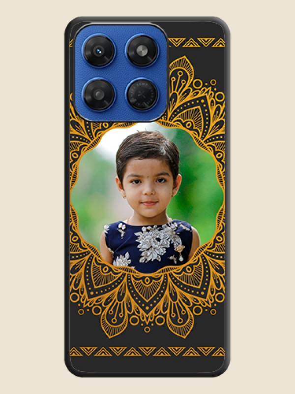 Round Image with Floral Design On Space Black Custom Soft Matte Mobile Back Cover - Motorola G37 5G