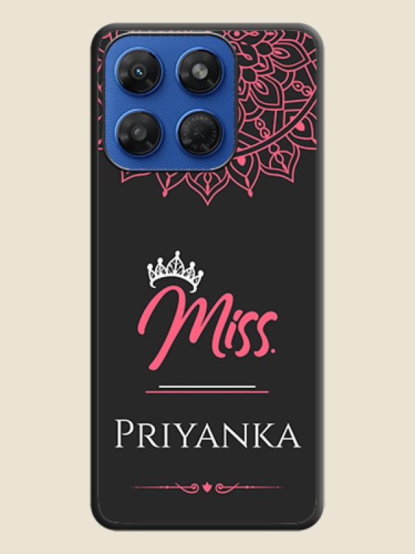 Mrs Name with Floral Design On Space Black Custom Soft Matte Mobile Back Cover - Motorola G37 5G