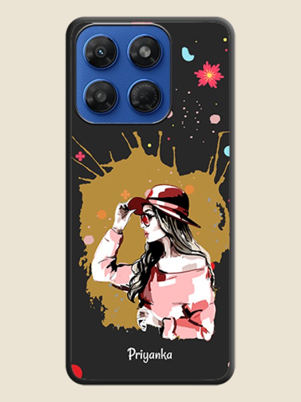 Mordern Lady With Color Splash Background With Custom Text On Space Black Custom Soft Matte Mobile Back Cover - Motorola G37 5G