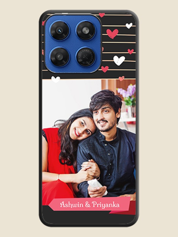 Love Pattern with Name on Pink Ribbon on Photo On Space Black Custom Soft Matte Mobile Back Cover - Motorola G37 Power 5G