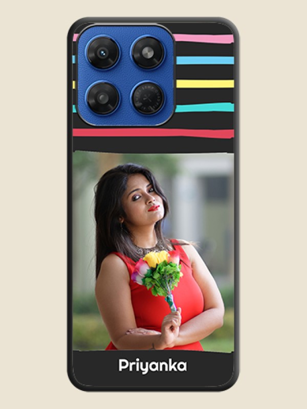 Multicolor Lines with Image On Space Black Custom Soft Matte Mobile Back Cover - Motorola G37 Power 5G
