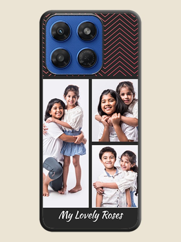 Wave Pattern with 3 Image Holder On Space Black Custom Soft Matte Mobile Back Cover - Motorola G37 Power 5G