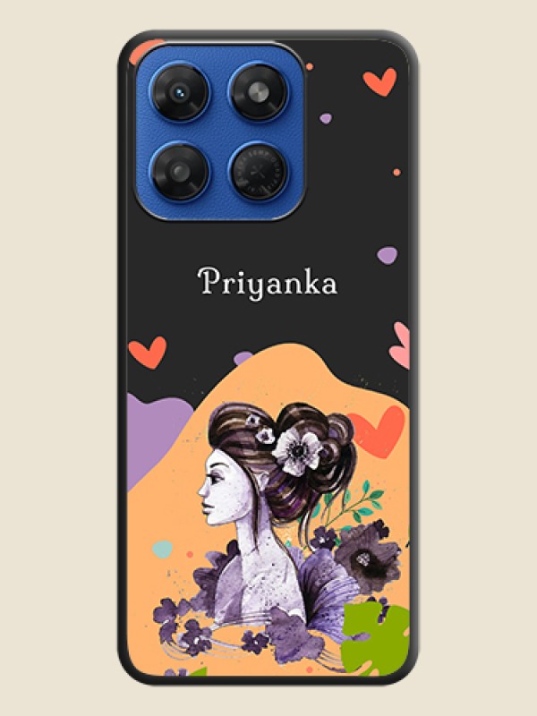 Namecase For Her With Fancy Lady Image On Space Black Custom Soft Matte Mobile Back Cover - Motorola G37 Power 5G