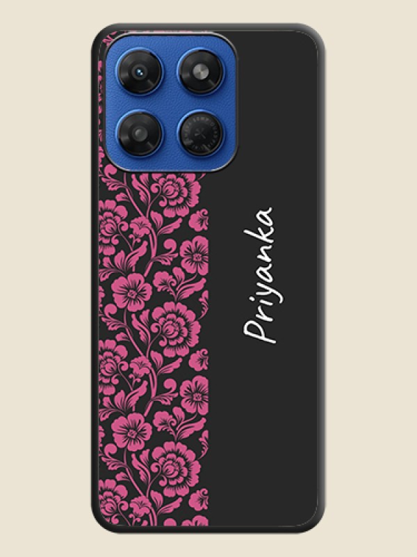 Pink Floral Pattern Design With Custom Text On Space Black Custom Soft Matte Mobile Back Cover - Motorola G37 Power 5G