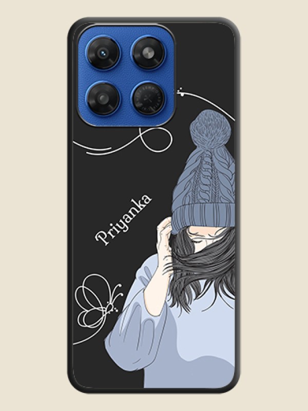 Girl With Blue Winter Outfiit Custom Text Design On Space Black Custom Soft Matte Mobile Back Cover - Motorola G37 Power 5G