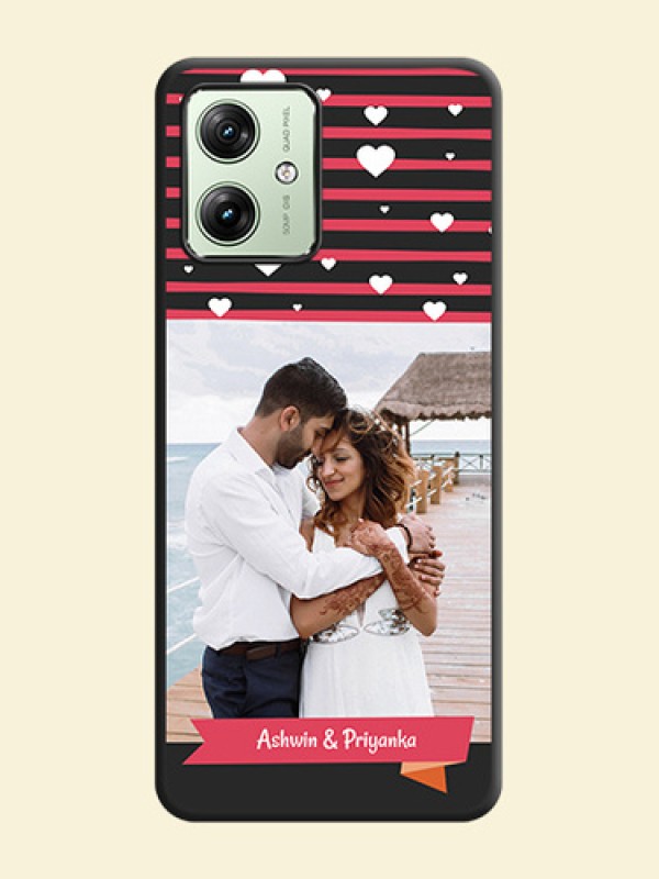 White Color Love Symbols with Pink Lines Pattern on Space Black Custom Soft Matte Phone Cases - Motorola G64 5G