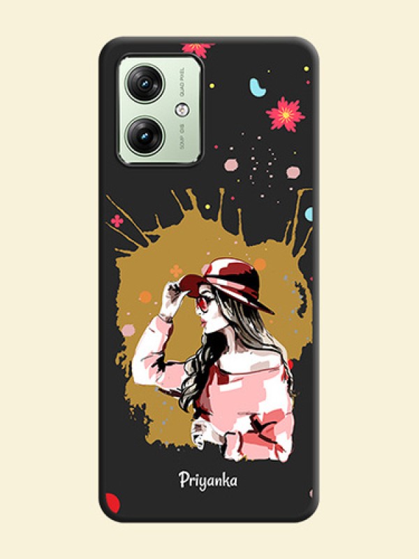 Mordern Lady With Color Splash Background With Custom Text On Space Black Personalized Soft Matte Phone Covers - Motorola G64 5G