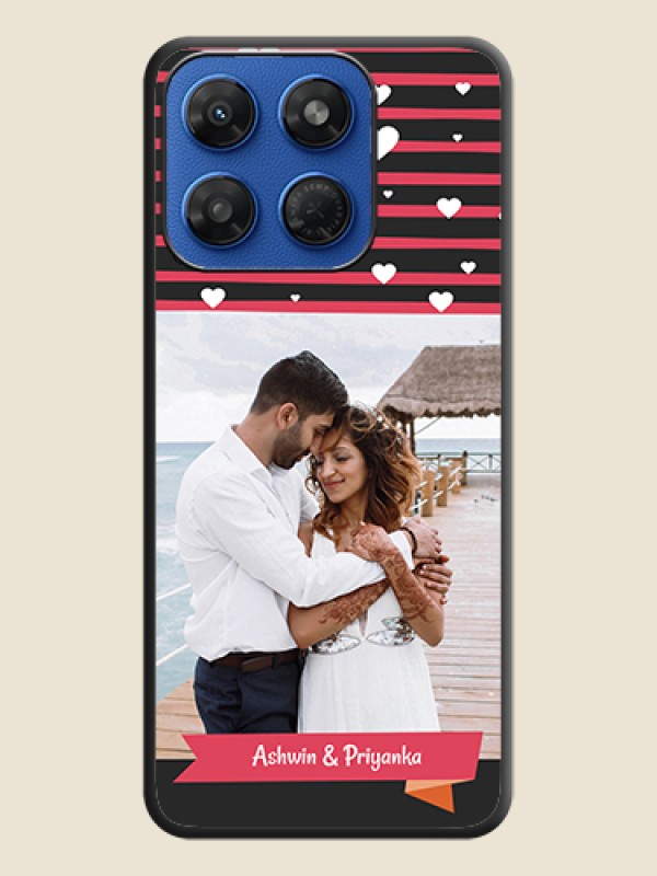 White Color Love Symbols with Pink Lines Pattern On Space Black Custom Soft Matte Mobile Back Cover - Motorola G77 Power 5G