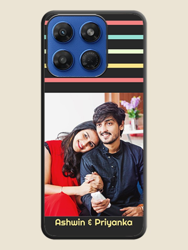 Color Stripes with Photo and Text on Photo On Space Black Custom Soft Matte Mobile Back Cover - Motorola G77 Power 5G