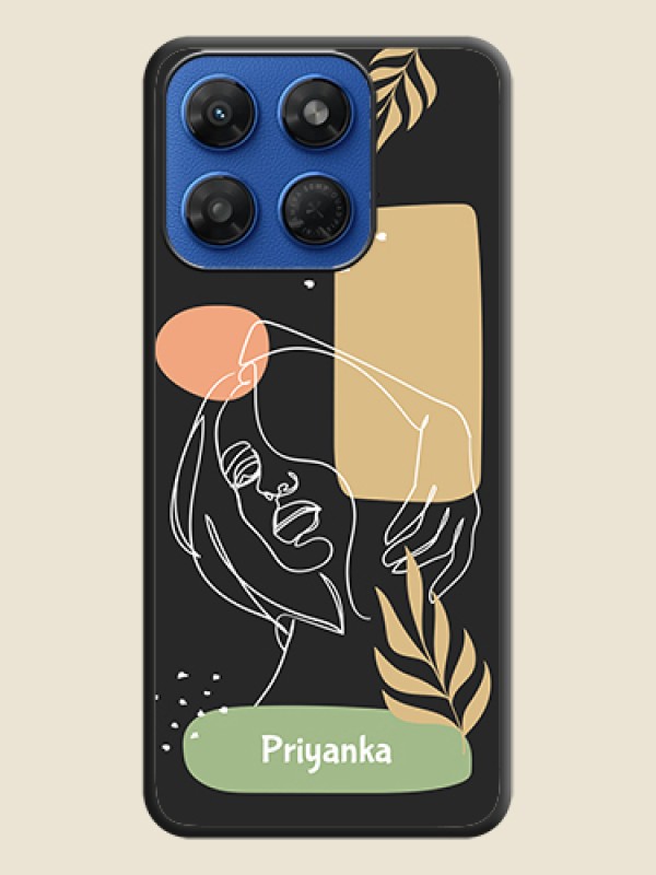 Custom Text With Line Art Of Women & Leaves Design On Space Black Custom Soft Matte Mobile Back Cover - Motorola G77 Power 5G