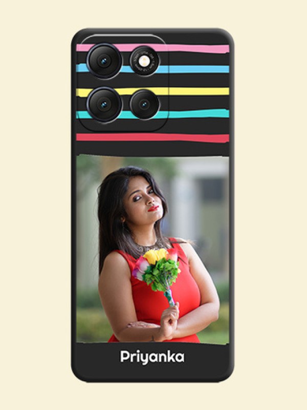 Multicolor Lines with Image On Space Black Custom Soft Matte Mobile Back Cover - Motorola G86 Power 5G