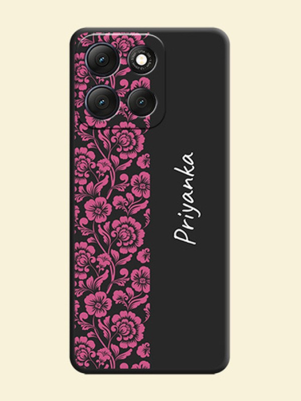 Pink Floral Pattern Design With Custom Text On Space Black Custom Soft Matte Mobile Back Cover - Motorola G86 Power 5G