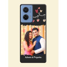 Pink Love Hangings with Name On Space Black Custom Soft Matte Mobile Back Cover - Motorola G96 5G