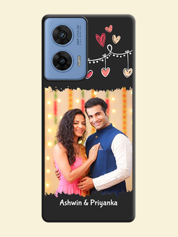 Pink Love Hangings with Name On Space Black Custom Soft Matte Mobile Back Cover - Motorola G96 5G