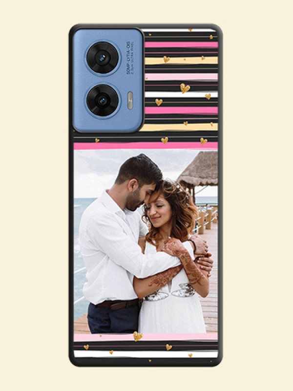 Multicolor Lines and Golden Love Symbols Design on Photo On Space Black Custom Soft Matte Mobile Back Cover - Motorola G96 5G