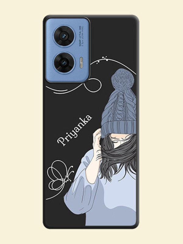 Girl With Blue Winter Outfiit Custom Text Design On Space Black Custom Soft Matte Mobile Back Cover - Motorola G96 5G