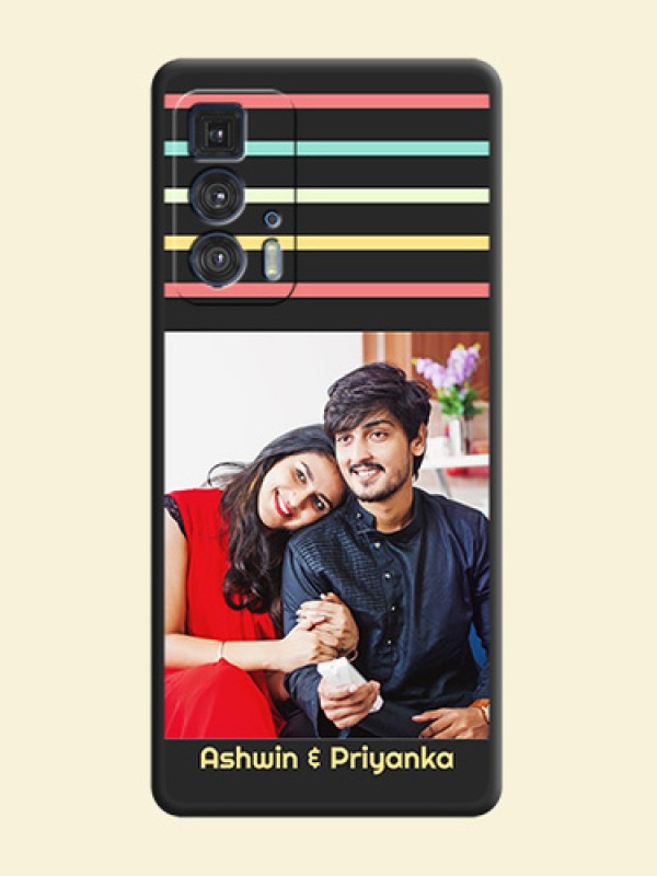 Color Stripes with Photo and Text on Photo on Space Black Soft Matte Mobile Case - Moto Edge 20 Pro