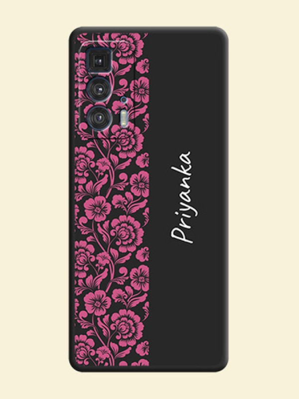 Pink Floral Pattern Design With Custom Text On Space Black Personalized Soft Matte Phone Covers -Motorola Moto Edge 20 Pro