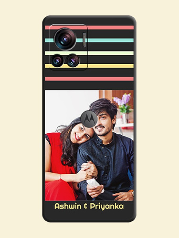 Color Stripes with Photo and Text on Photo on Space Black Soft Matte Mobile Case - Motorola Moto Edge 30 Ultra