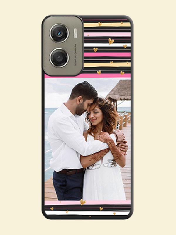 Multicolor Lines and Golden Love Symbols Design on Photo On Space Black Custom Soft Matte Mobile Back Cover - Motorola Moto G06 Power