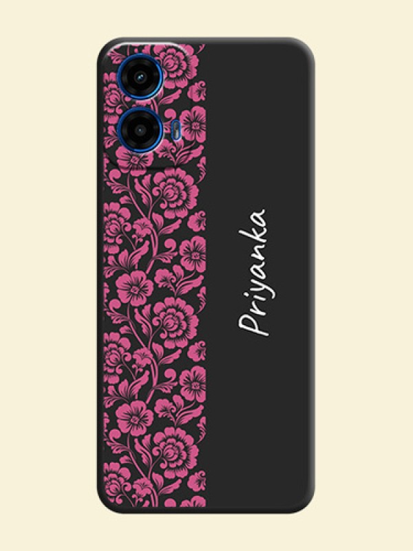Pink Floral Pattern Design With Custom Text On Space Black Custom Soft Matte Mobile Back Cover - Motorola Moto G45 5G