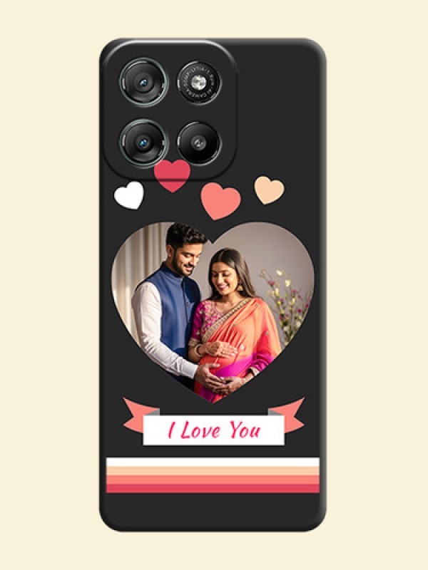 Love Shaped Photo with Colorful Stripes On Space Black Custom Soft Matte Mobile Back Cover - Motorola Moto G57 Power