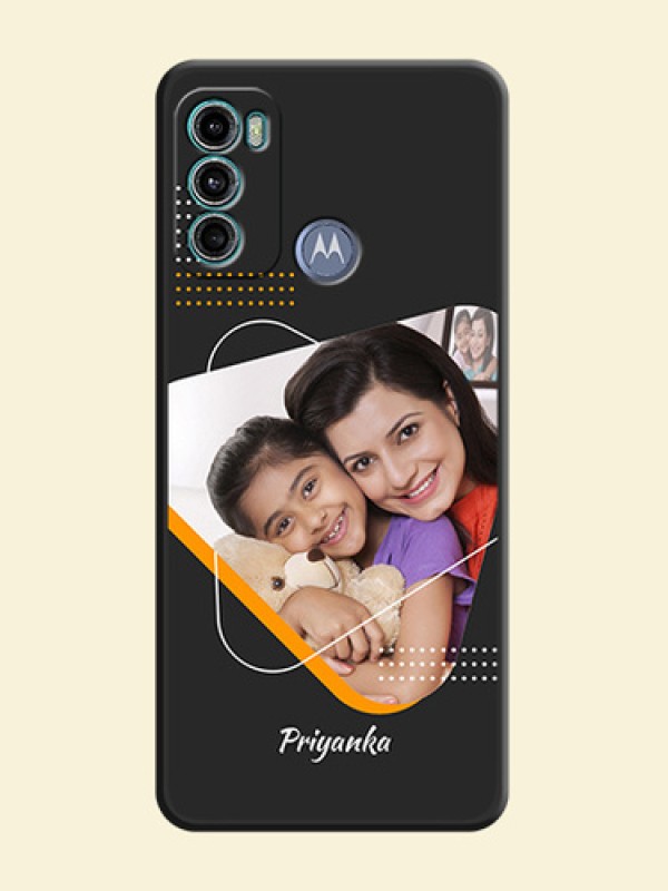 Yellow Triangle on Photo on Space Black Soft Matte Phone Cover - Motorola Moto G60