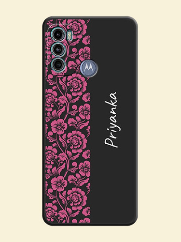 Pink Floral Pattern Design With Custom Text On Space Black Personalized Soft Matte Phone Covers -Motorola Moto G60