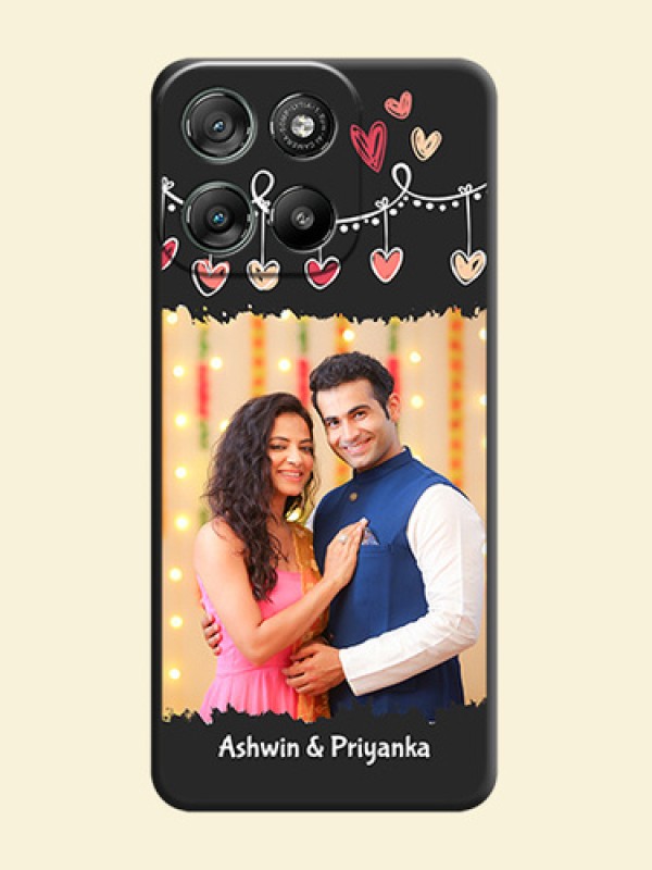 Pink Love Hangings with Name On Space Black Custom Soft Matte Mobile Back Cover - Motorola Moto G67 Power