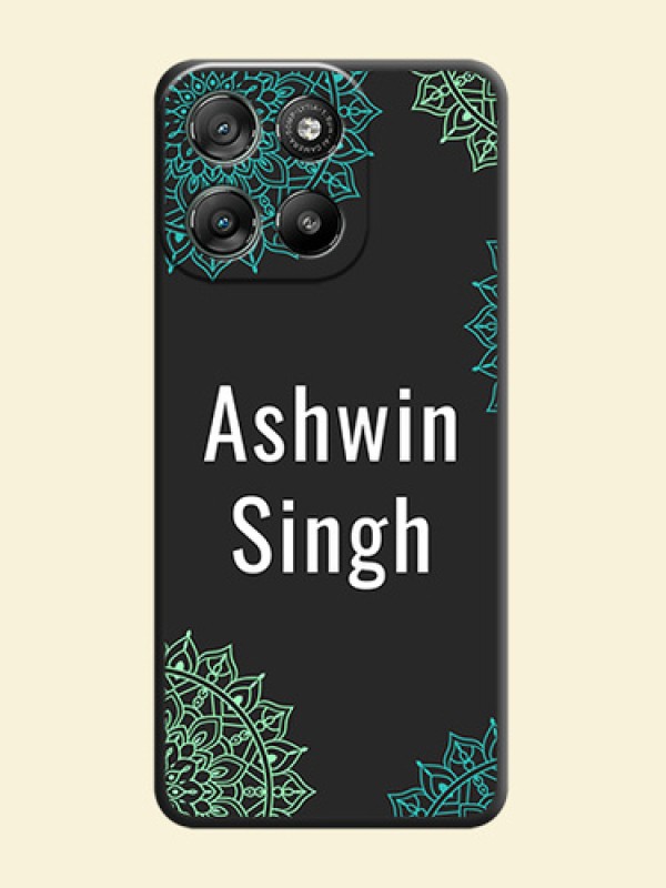 Your Name with Floral Design On Space Black Custom Soft Matte Mobile Back Cover - Motorola Moto G67 Power