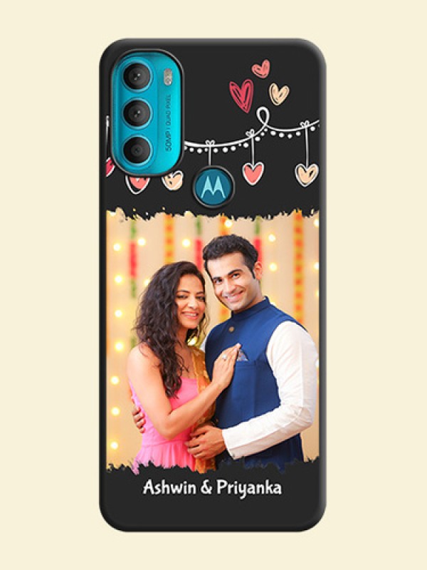 Pink Love Hangings with Name on Space Black Custom Soft Matte Phone Cases - Moto G71 5G